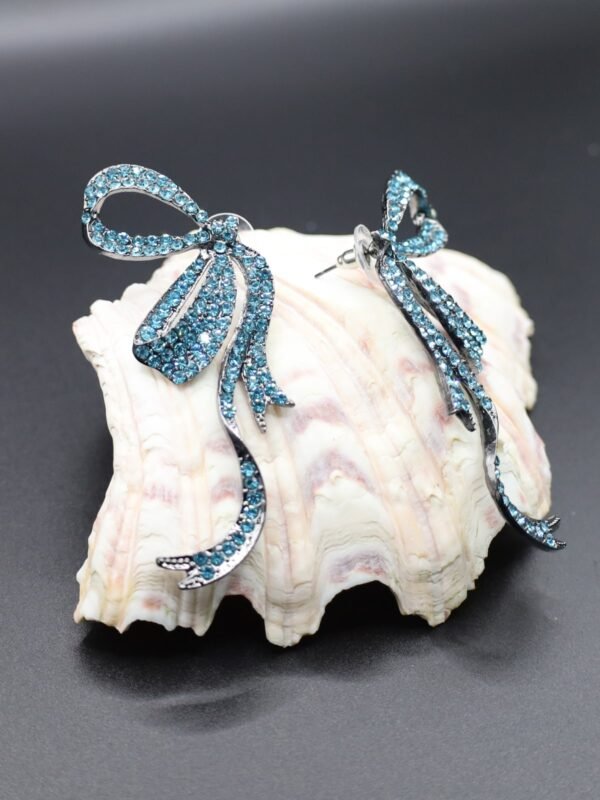 Big Bow Knot Earrings with Dazzling Rhinestone | Blue