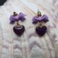 Bow Knot Heart-Shaped Earrings Purple Love Heart Drop - gg000004