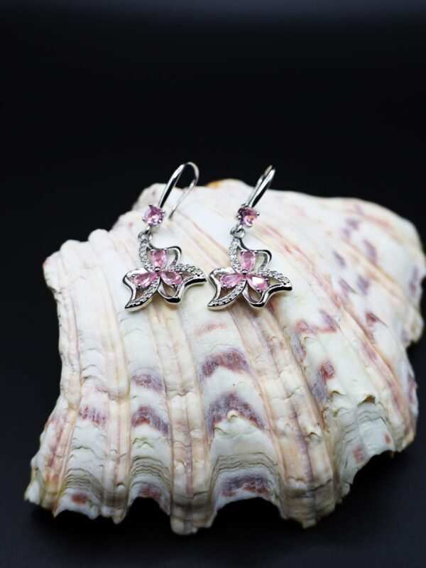 Crystal Flower Drop Earrings Elegant – 925 Sterling Silver pink