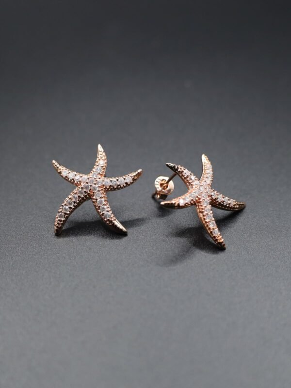 Rose-Gold Crystal Starfish Stud Earrings with Zircon