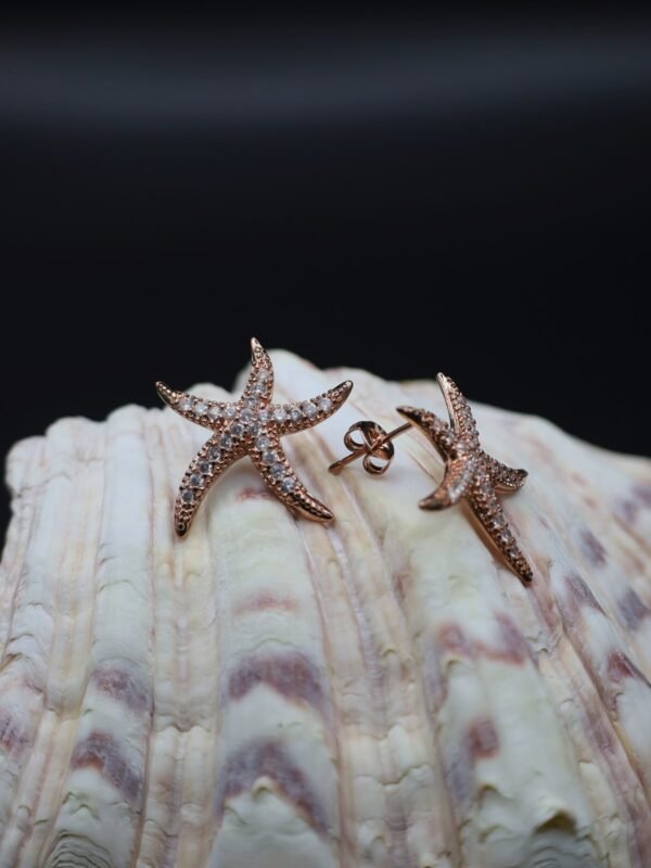 Rose-Gold Crystal Starfish Stud Earrings with Zircon