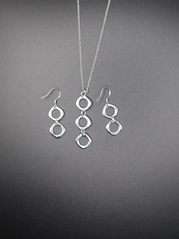 Round & Square Sterling Silver Necklace Earring Set - gg000035