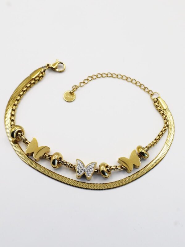 Butterfly and Beads Stainless Steel Layered Bracelet - gg000047