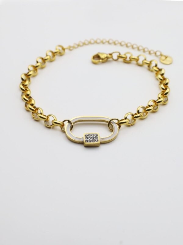 Gold Carabiner Link Chain Bracelet with Cubic Zirconia Stones - gg000053