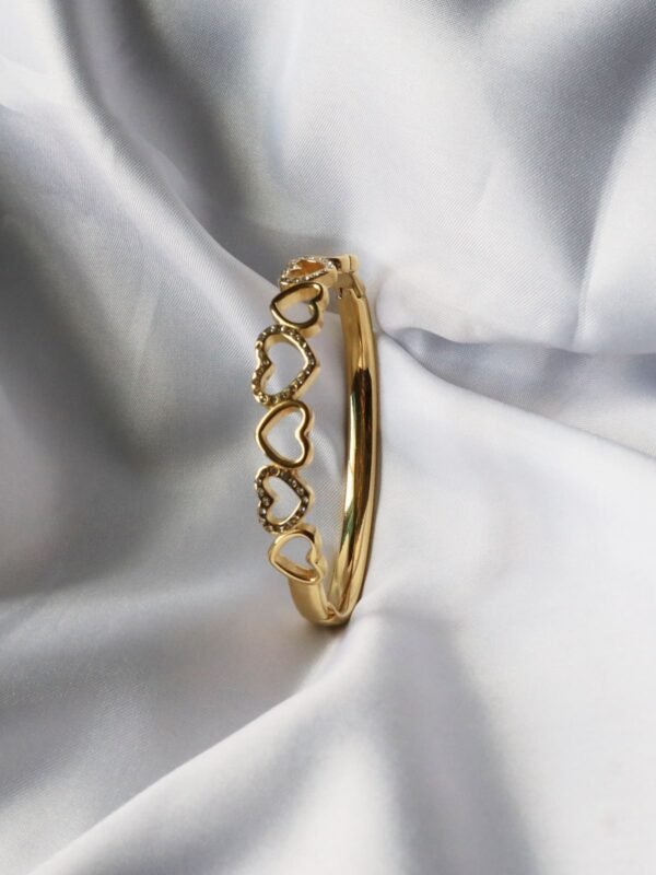 Gold Plated Stainless Steel Heart Bangle - gg000108