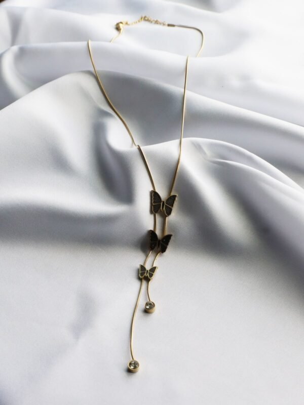 Gold-Toned Cascading Butterfly Charm Necklace - - gg000099