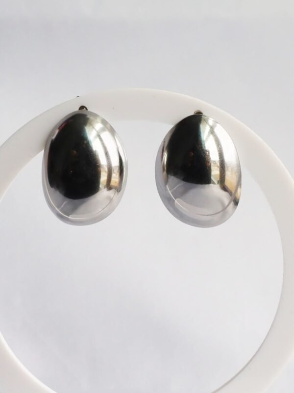 Silver Oval Statement Stud Earrings - gg000112